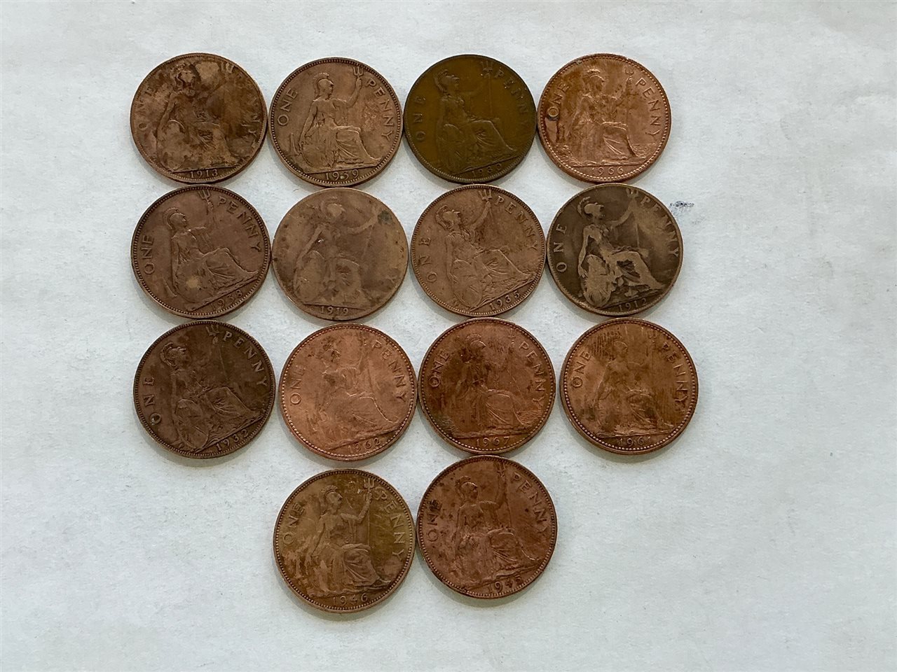 Great Britain One Penny Coins – Lot of 14