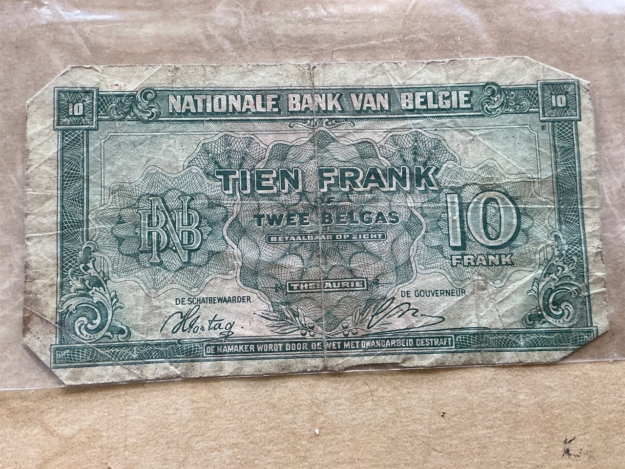 Belgium 10 Francs / 2 Belgas Banknote