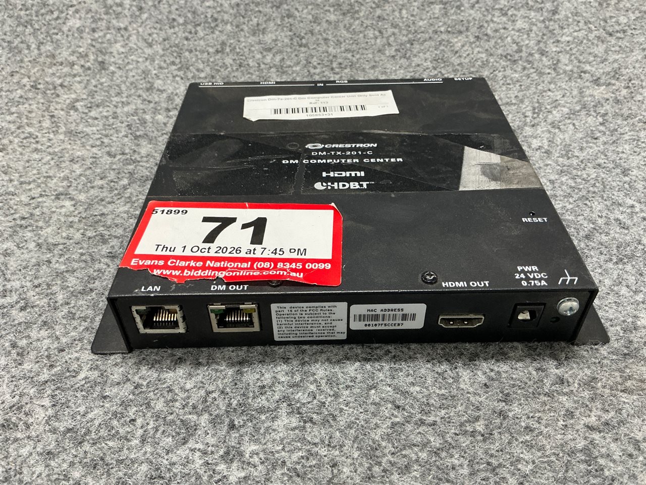 Crestron Dm-Tx-201-C Dm Computer Center Unit Only Sold As Is