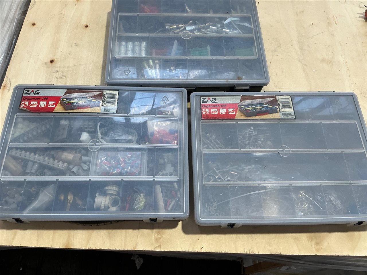 Organiser Containers x 3 with Fasteners and Auto Electrical Fittings