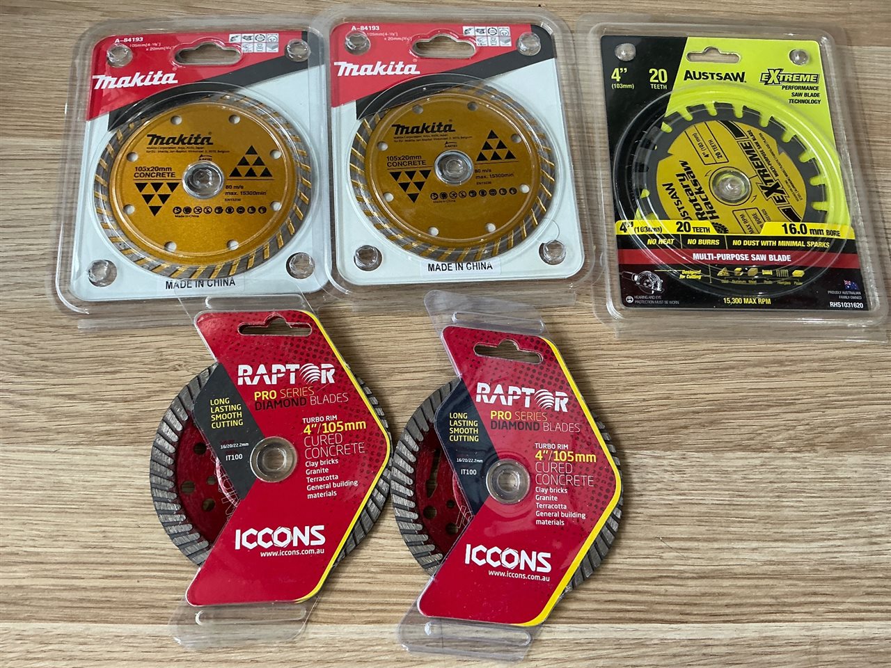 Asstd Saw Blades - Quantity of 5- 105 mm - Concrete / Multi Purpose
