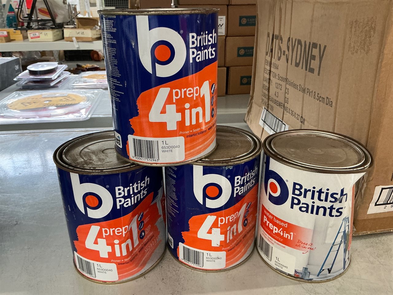 British Paints - 4 In 1 Prep -Quantity of 4 Cans @ 1 Litre - White