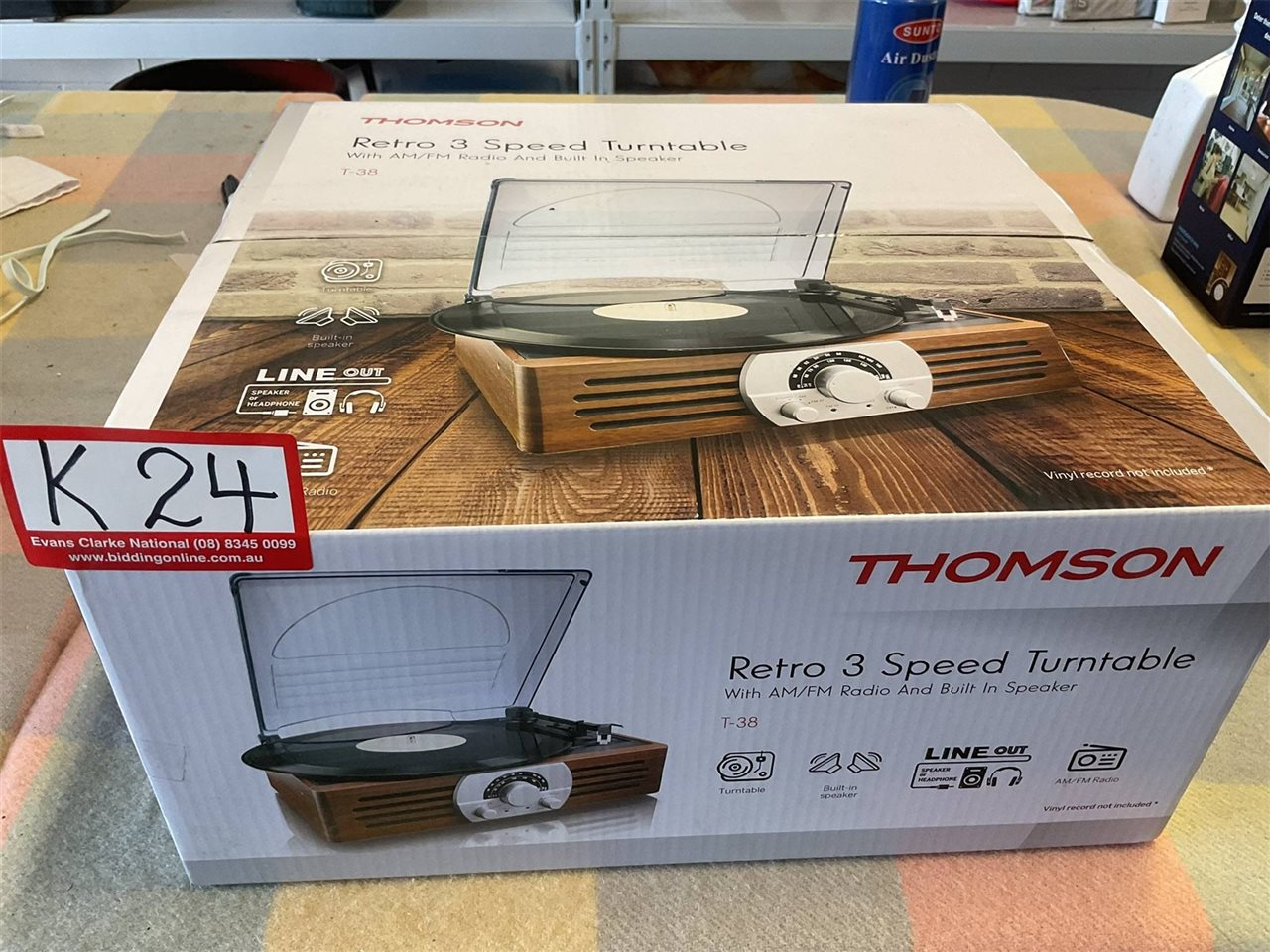 Thomson Retro 3 Speed Turntable With AM/FM Radio And Built In Speaker, Never Been Opened, Not Tested "Sold As Is"