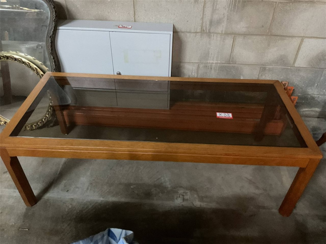 Glass And Timber Coffee Table 35 Cm Long X 60 Cm Wide X 45 Cm High