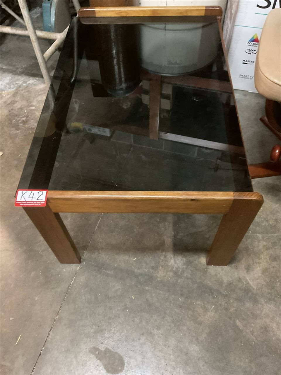Black Glass And Timber Coffee Table 46 Cm High X 97 Cm Long X 62 Cm Wide