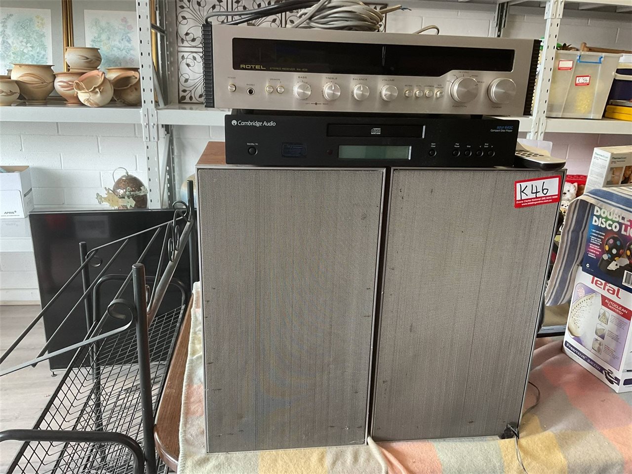Pair Of Leak Speakers, Cambridge Compact Disc Player And Rotel Stereo Receiver With Remote, Not Tested "Sold As Is"