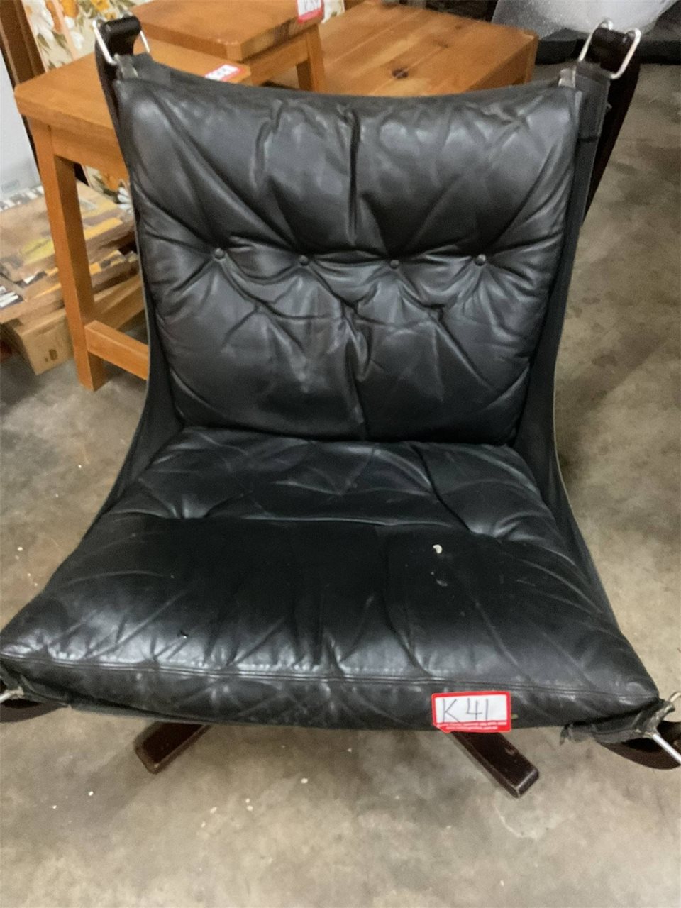 Black Leather And Timber Single Chair