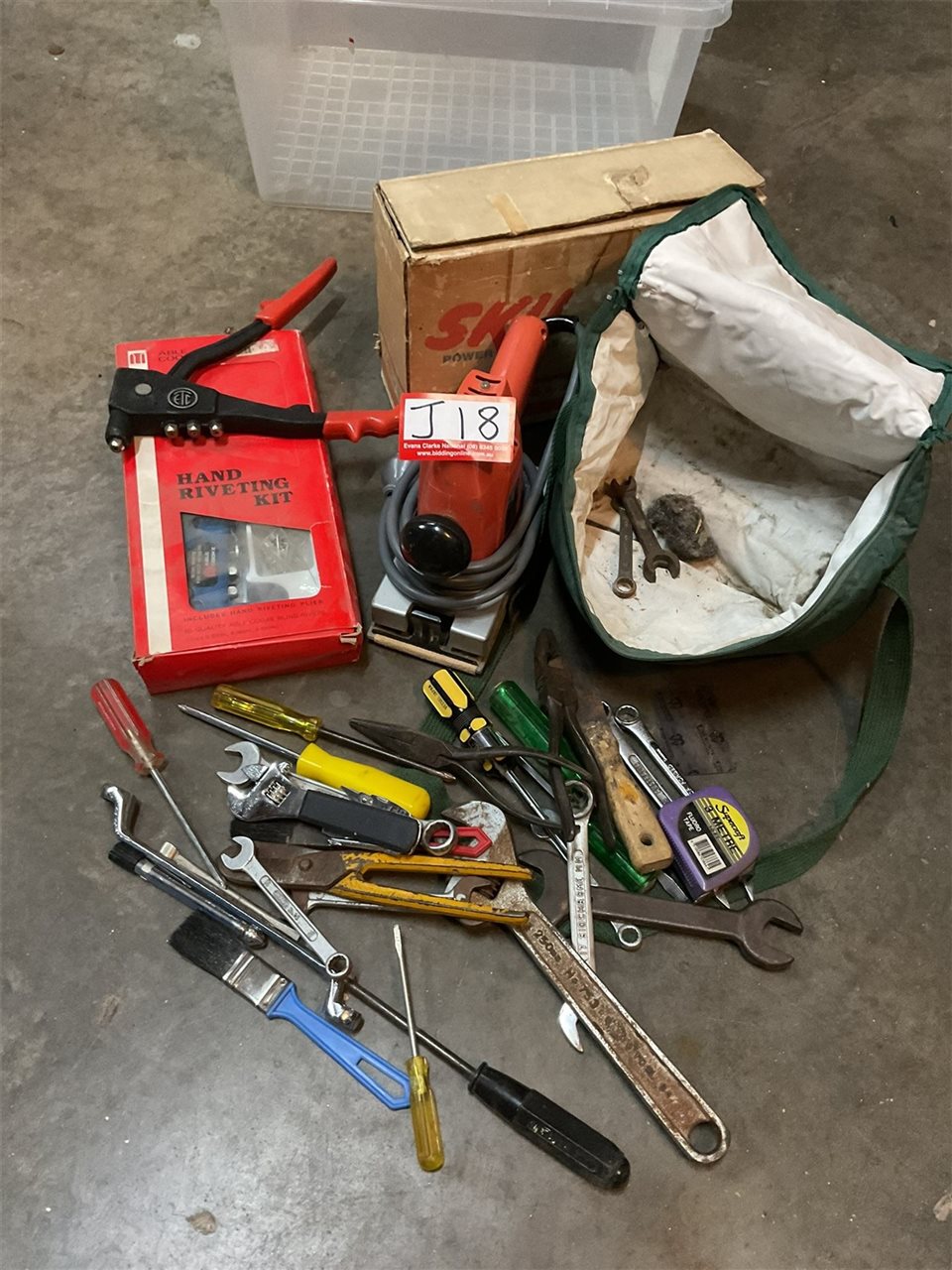SKIL Finishing Sander, Hand Riveting Set And Assorted Tools, Screwdrivers, Pliers, Spanners Etc, Untested, "Sold As Is"