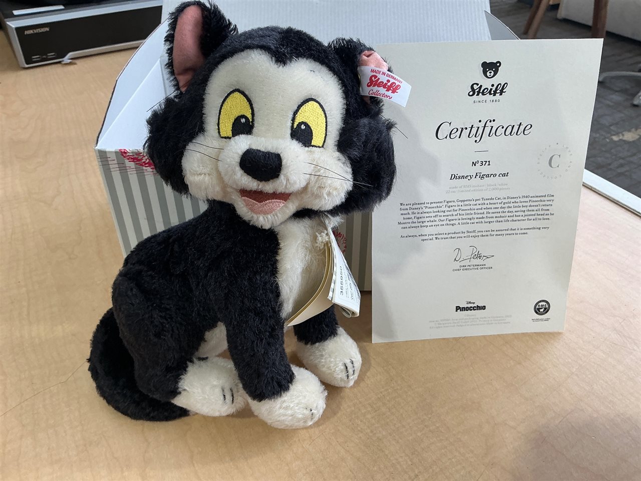Steiff Disney Figaro Cat, Limited Edition of 2,000, with Certificate, Boxed