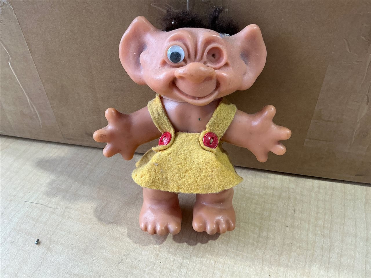 Vintage Troll Doll with Yellow Felt Outfit