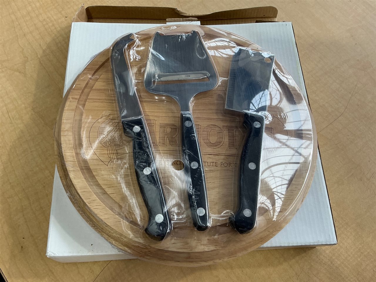 Arnott's Branded Timber Cheese Board with 3 Cheese Knives, Boxed