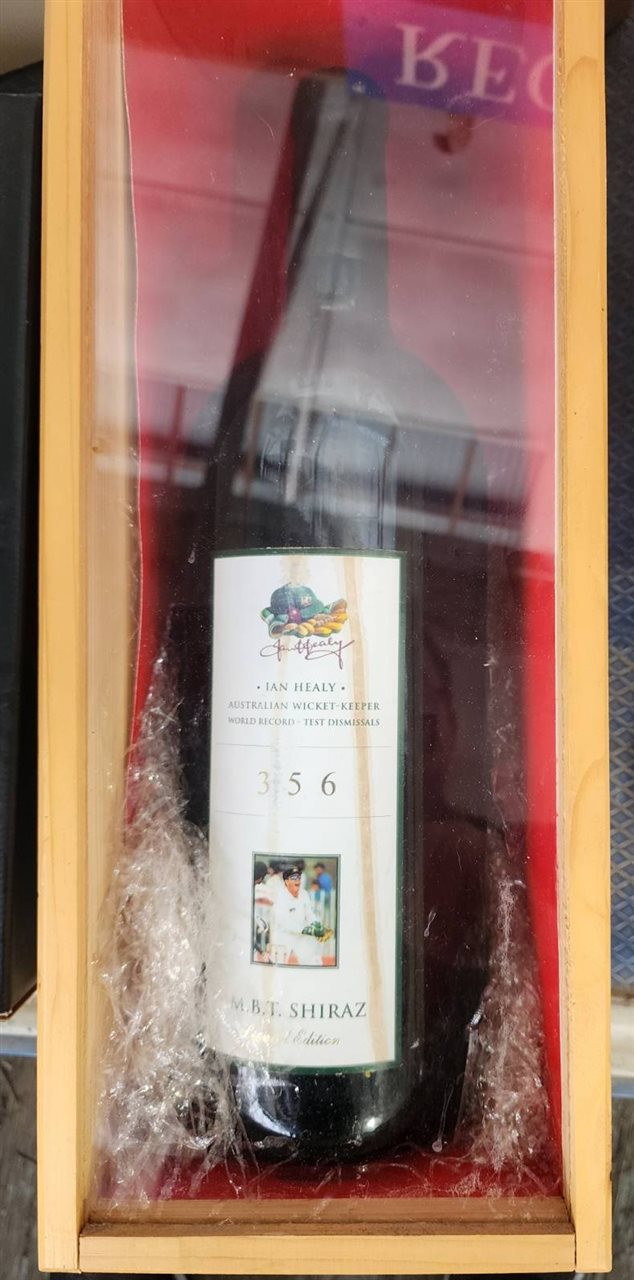 Ian Healy 3 Litre Shiraz  (Label Stained) - World Record Test Dismissals Inscribed on the Box "Every Wickets, Every Country , Every Player"