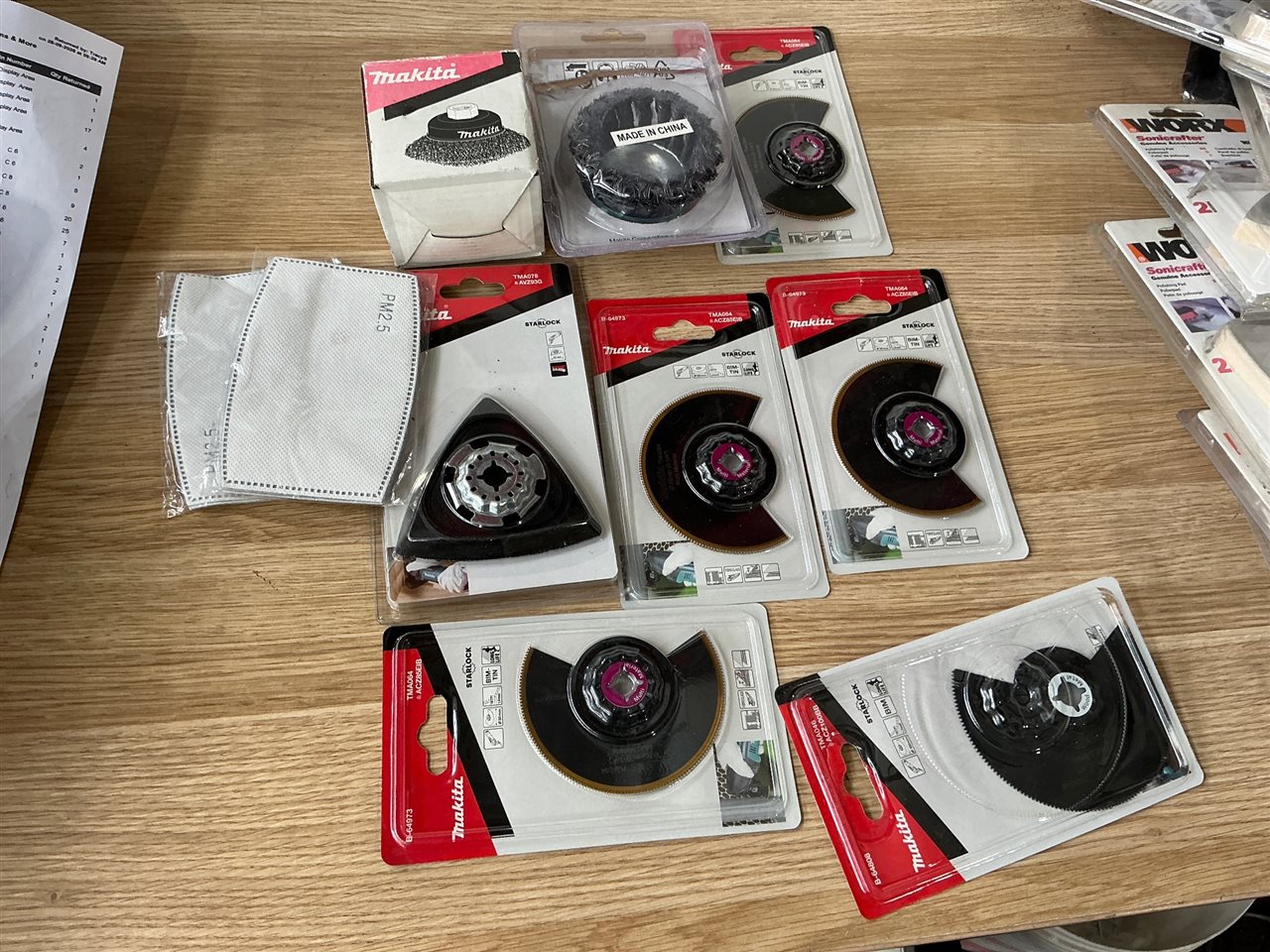 Quantity of 8 MAKITA Multi Tool Accessories and 3 Wire Brushes