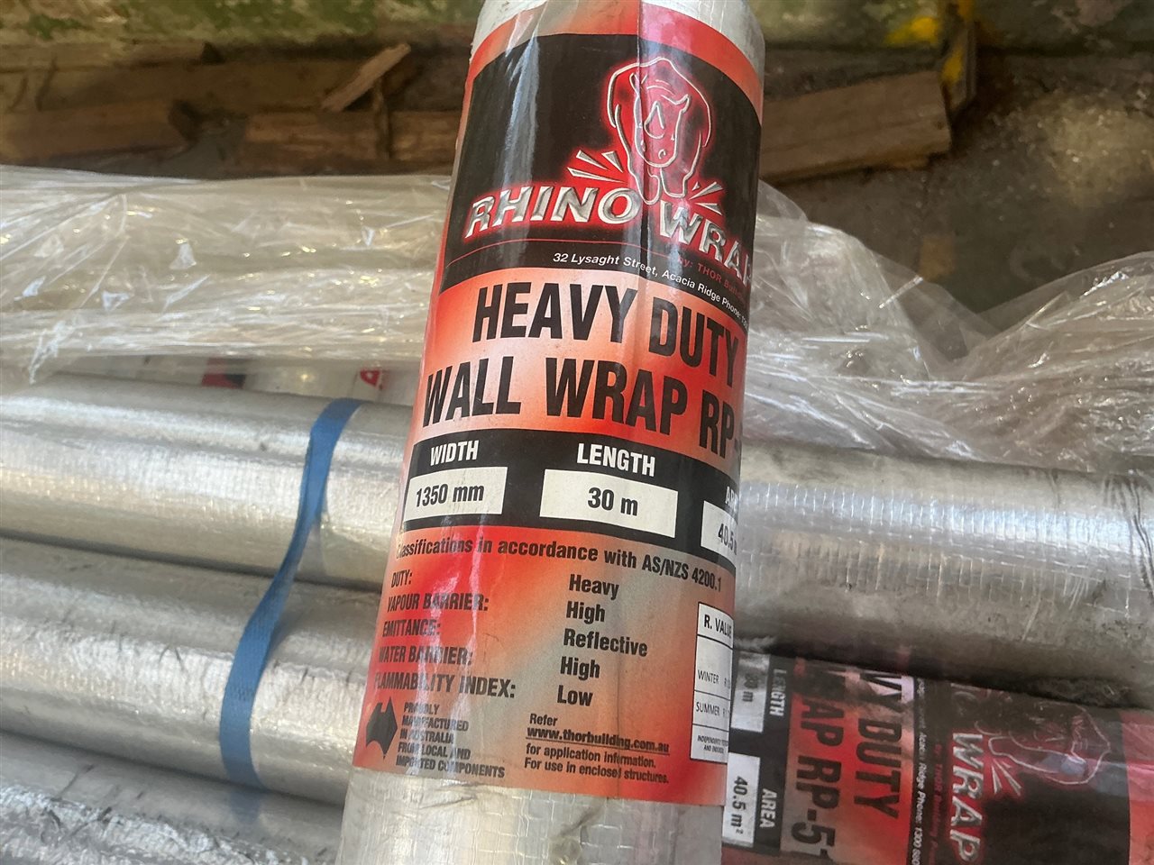 Rhino 1350mm Heavy Duty Foil Wall Wrap -30 Metre Roll- Sold Per Roll-