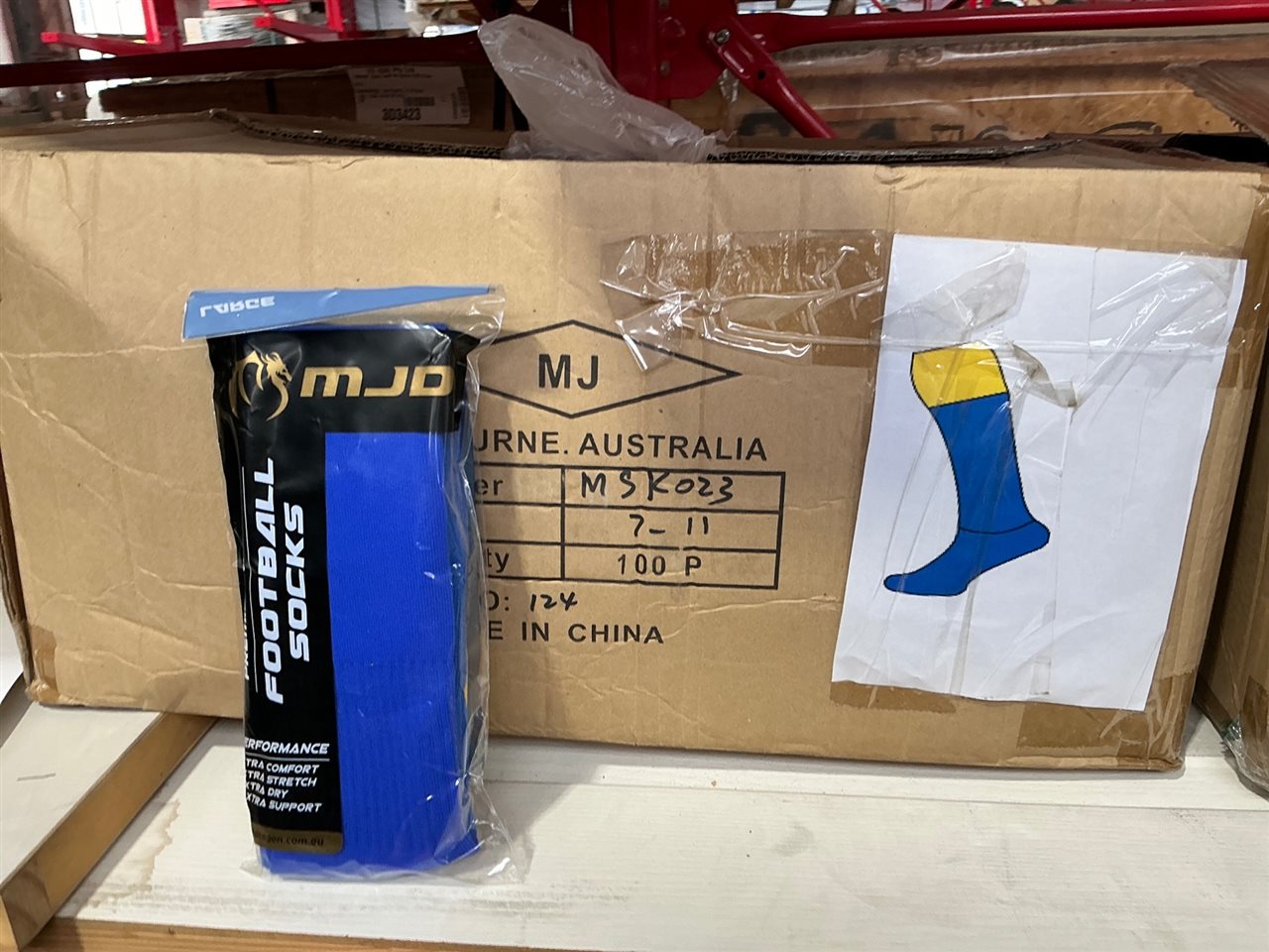 Foot Ball Socks - Carton of 100  Pair - Size 7-11 - Blue  / Yellow
