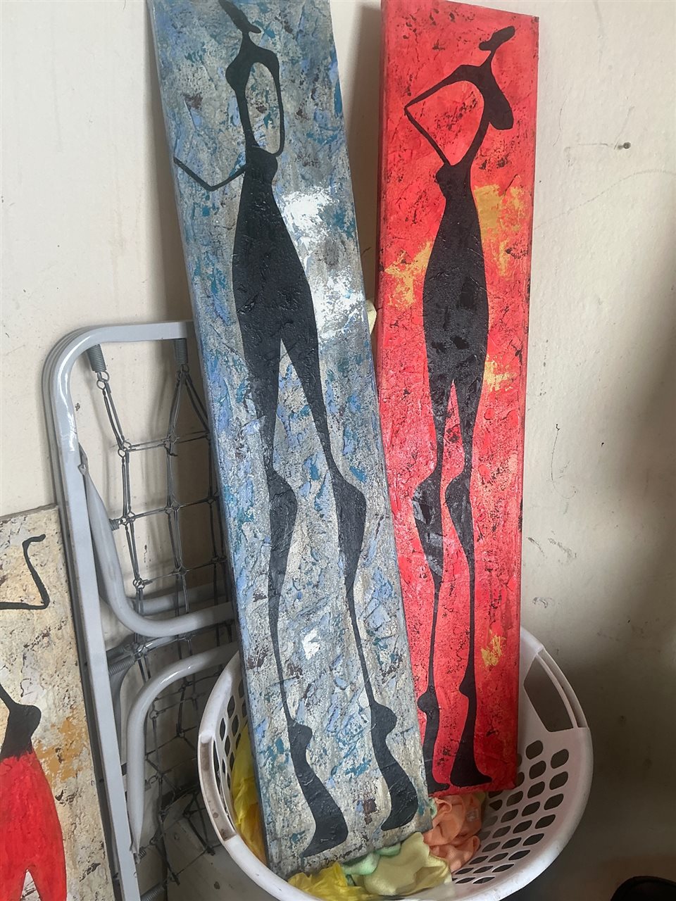 Quantity.Of 4 African Design Oil Paintings (Collect From Greenfields )