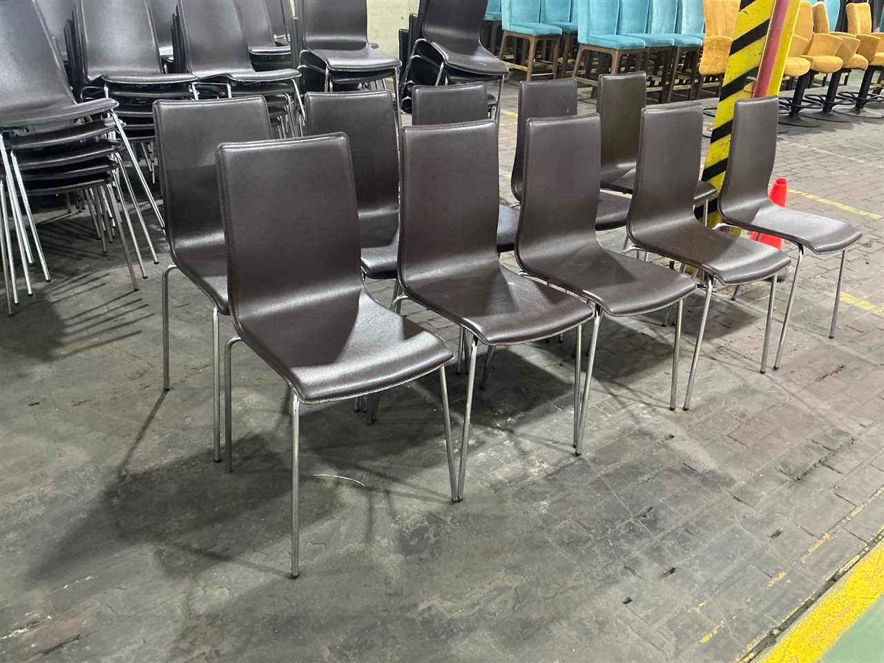 Restaurant Dining Chairs- Chrome Frame - Brown Upholstery- Quantity of 10