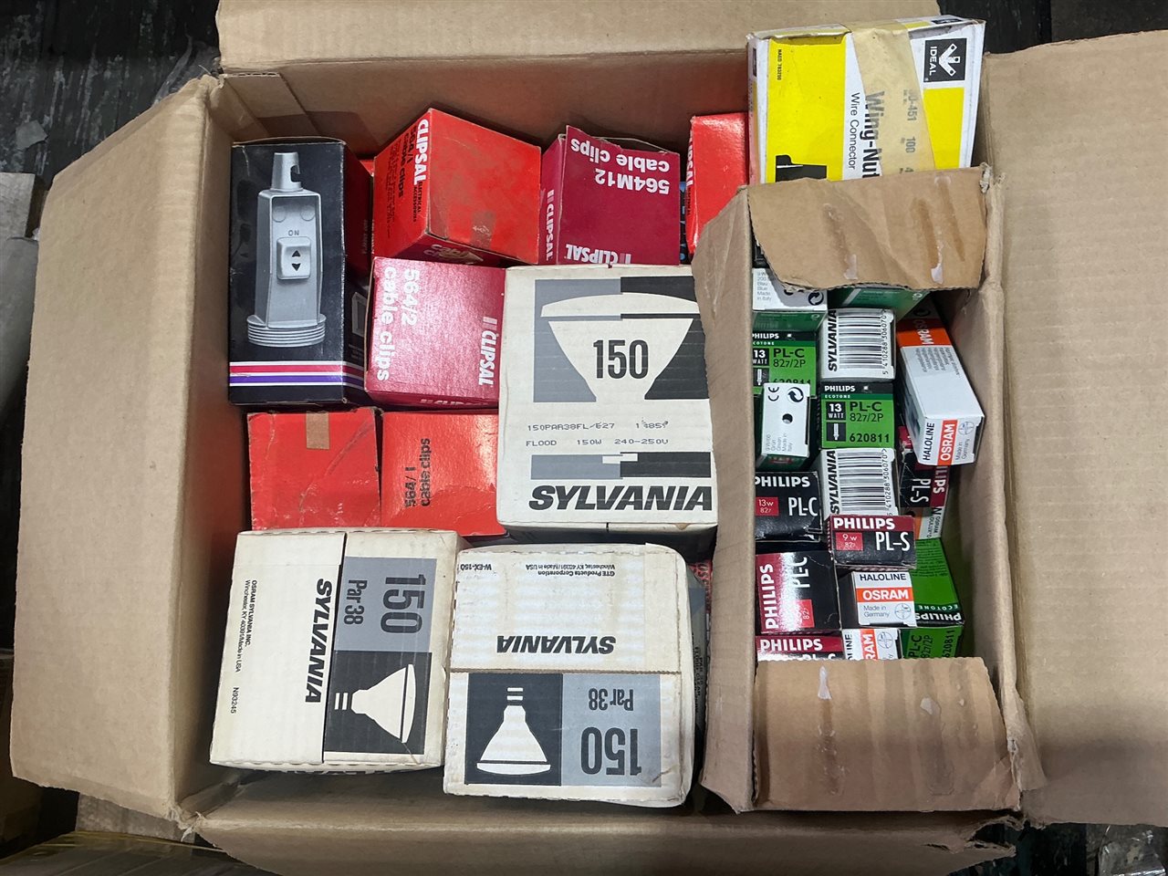 Quantity of 2 Boxes of Electrical Switch Switches Globes Cable Clips