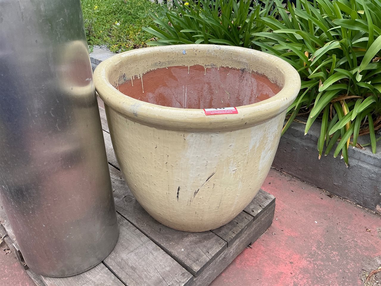 Cream Glazed Egg Pot, 620mm Diameter x 520mm High
