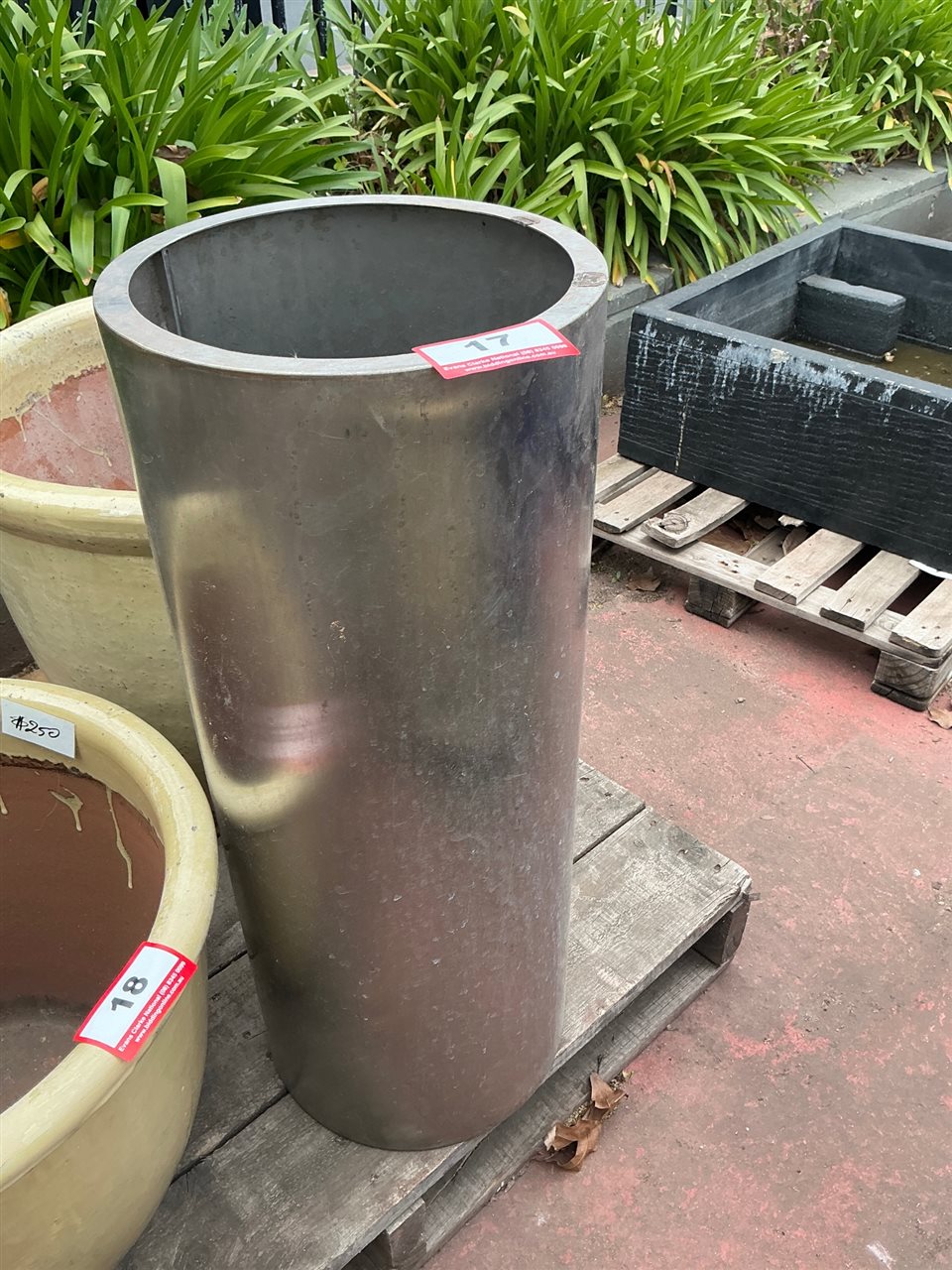 Tall Metal Cylinder Planter, Brushed Finish, 300mm Diameter x 750mm High