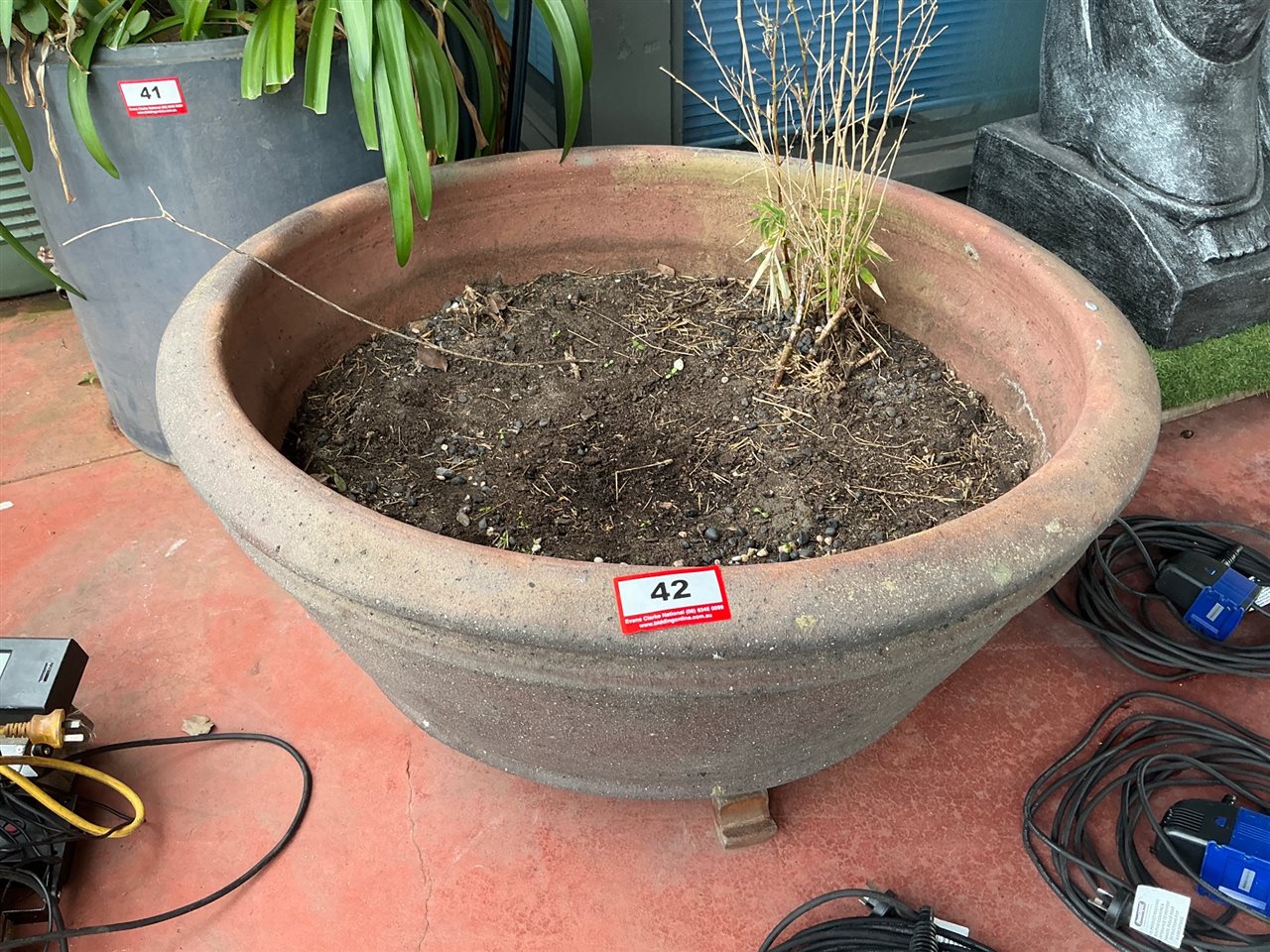 Large Brown Banded Bowl Pot on Feet