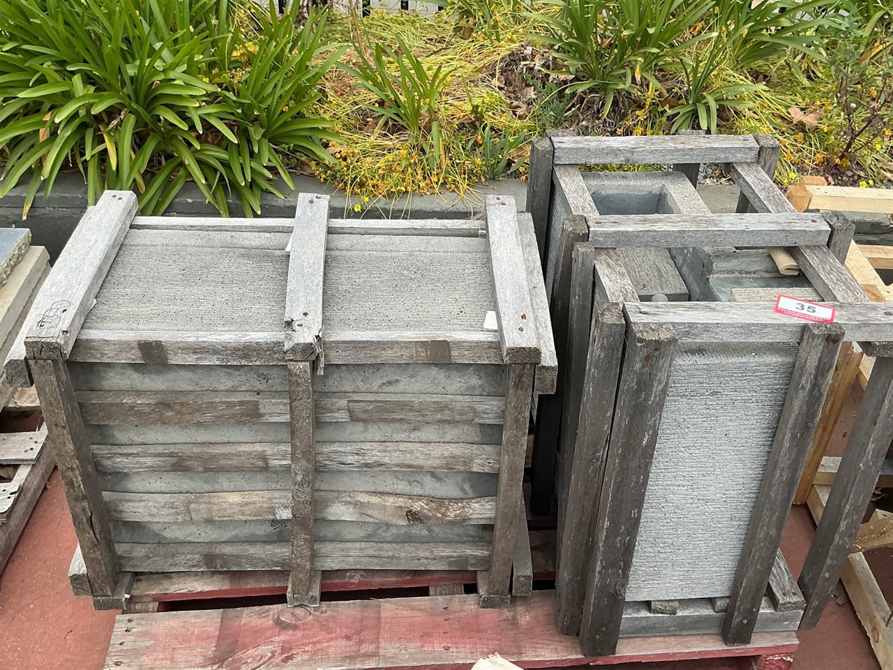 Pallet of Approx 3 Crated Grooved Grey Water Feature Pieces