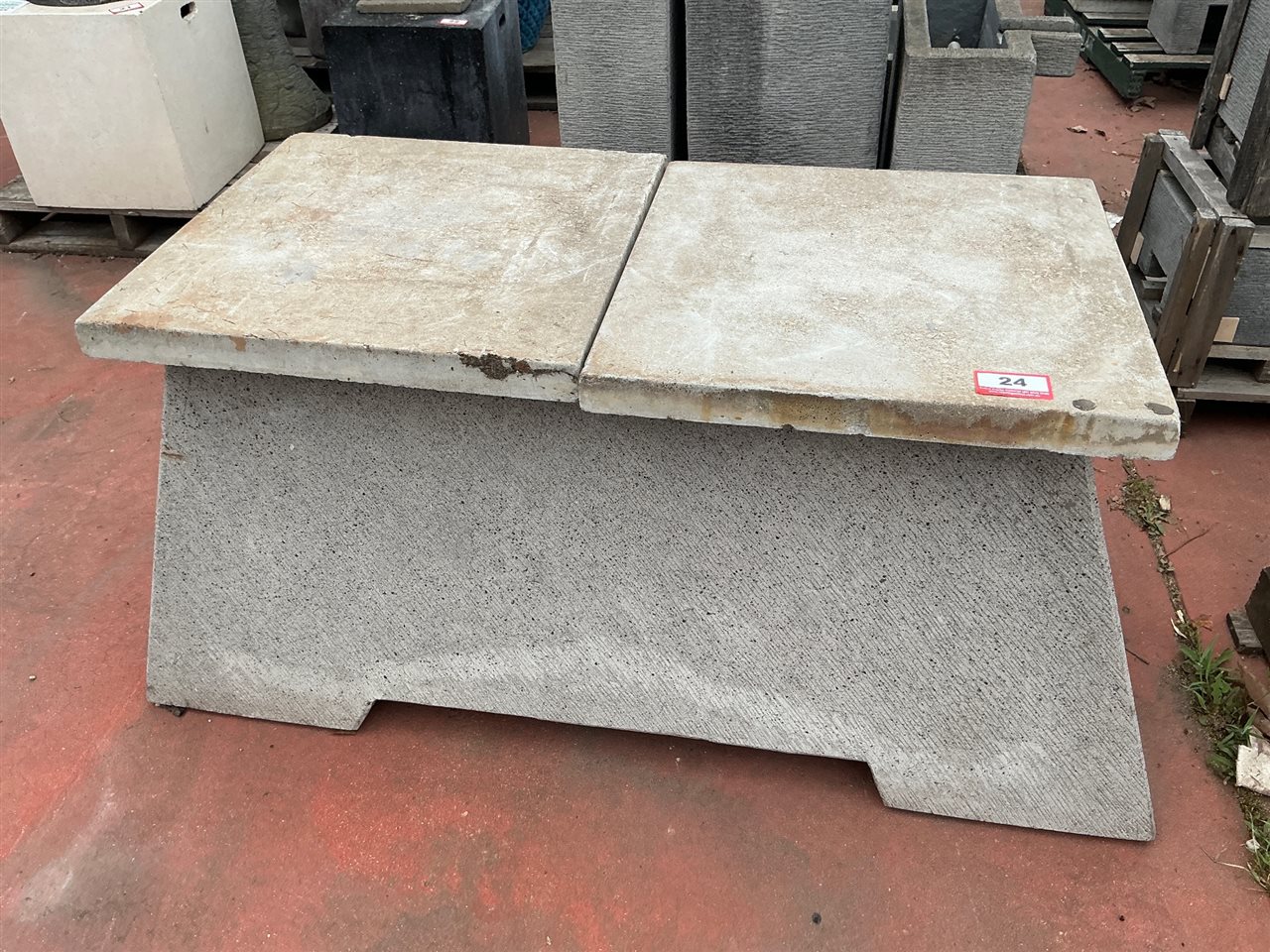 Grooved Grey Pedestal/Small Bench with 2 Square Top Slabs