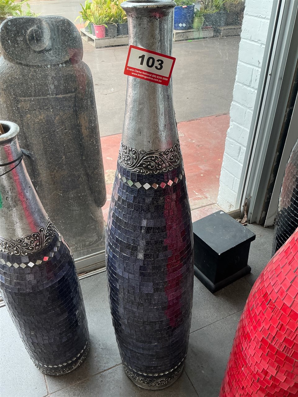 Tall Purple and Black Glitter Mosaic Bottle Floor Vase