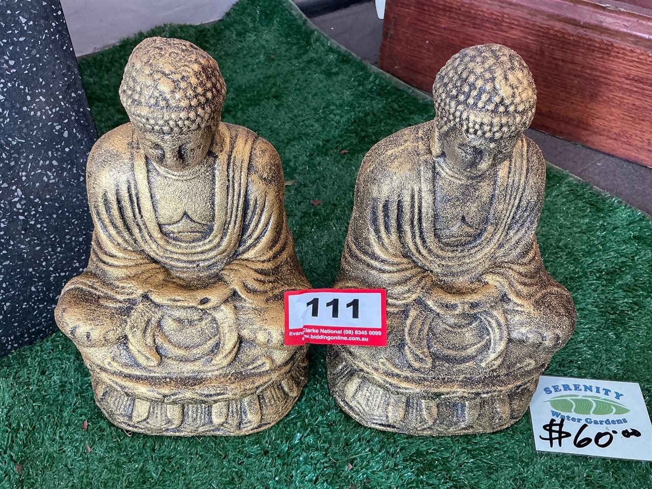 Pair of Seated Buddha Statues, Gold Finish