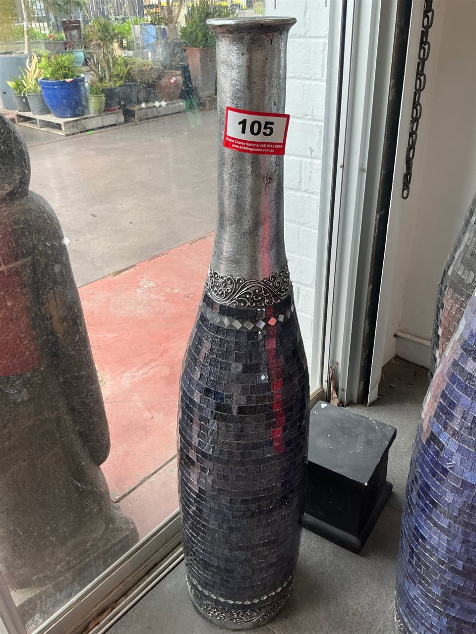 Tall Dark Purple Glitter Mosaic Bottle Floor Vase