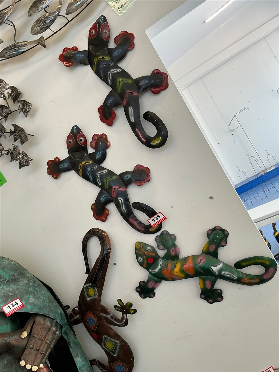 4 Metal Gecko Wall Art Pieces, Painted
