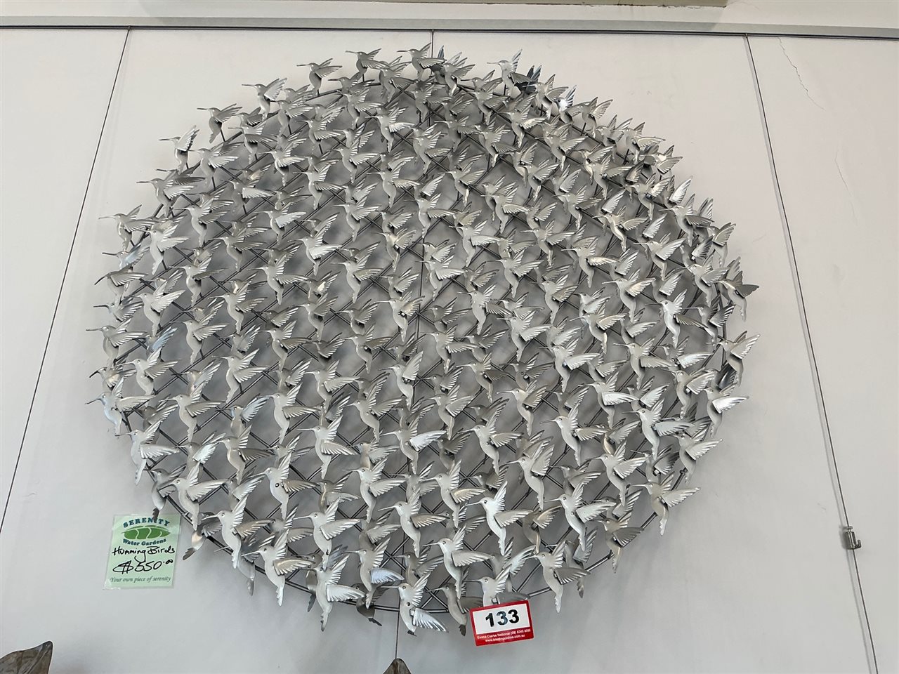Circular Metal Hummingbird Flock Wall Art, Silver Finish
