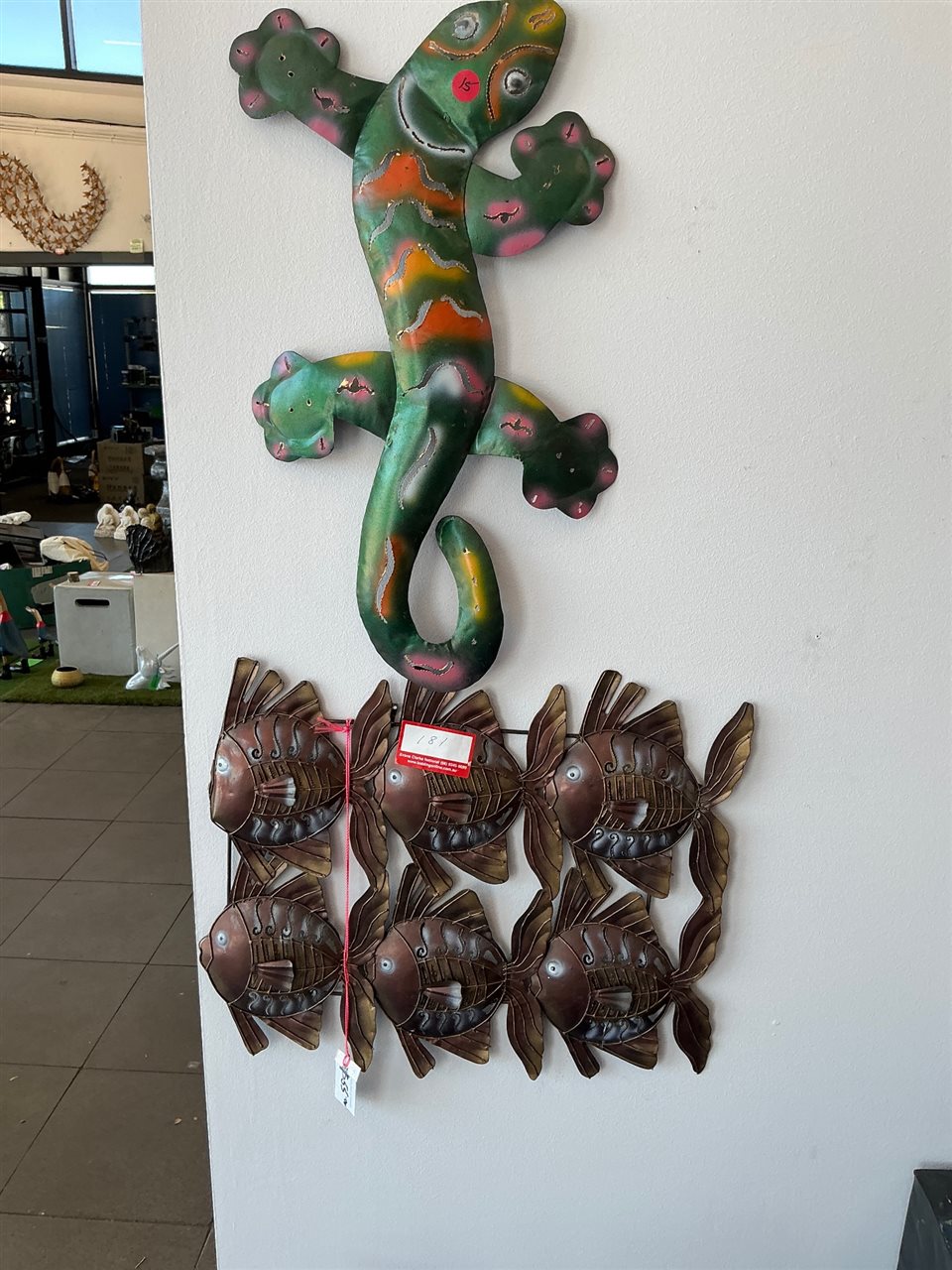 Metal Tropical Fish Wall Art, 6 Fish, Bronze Finish, with Gecko