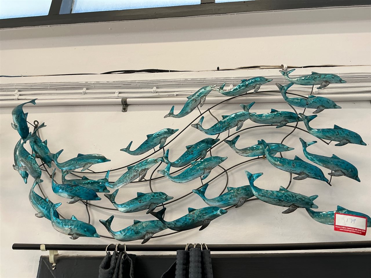 Metal Dolphin Pod Wall Art, Wave Design, Teal Finish