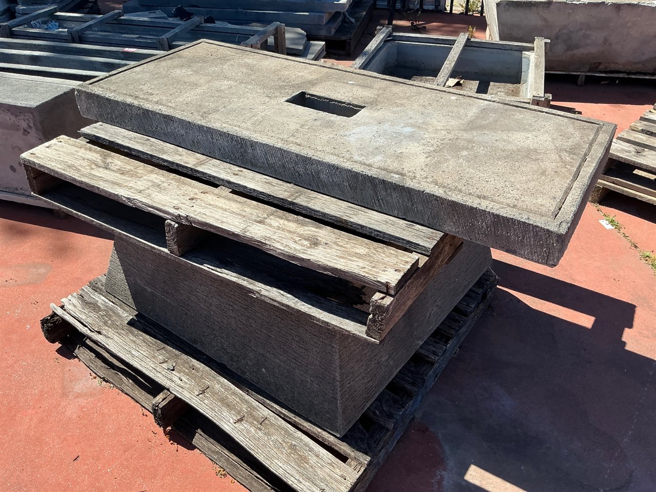 Concrete Water Feature, Tapered Grooved Base with Slab Top
