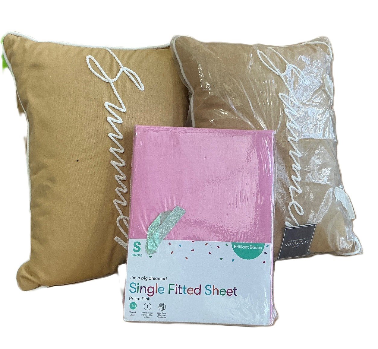 Single Fitted Sheet (Pink) & 2 x Small Pillows