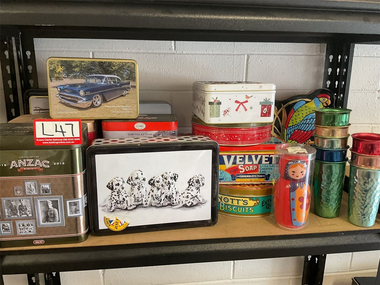 Assorted Tins, Anzac, Velvet Soap And Anodised Cups
