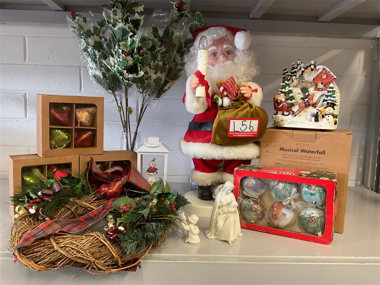 Animated Father Christmas, Indoor Use Only, Snow LED Musical Lantern, Musical Waterfall, Holly Etc, Untested, "Sold As Is"