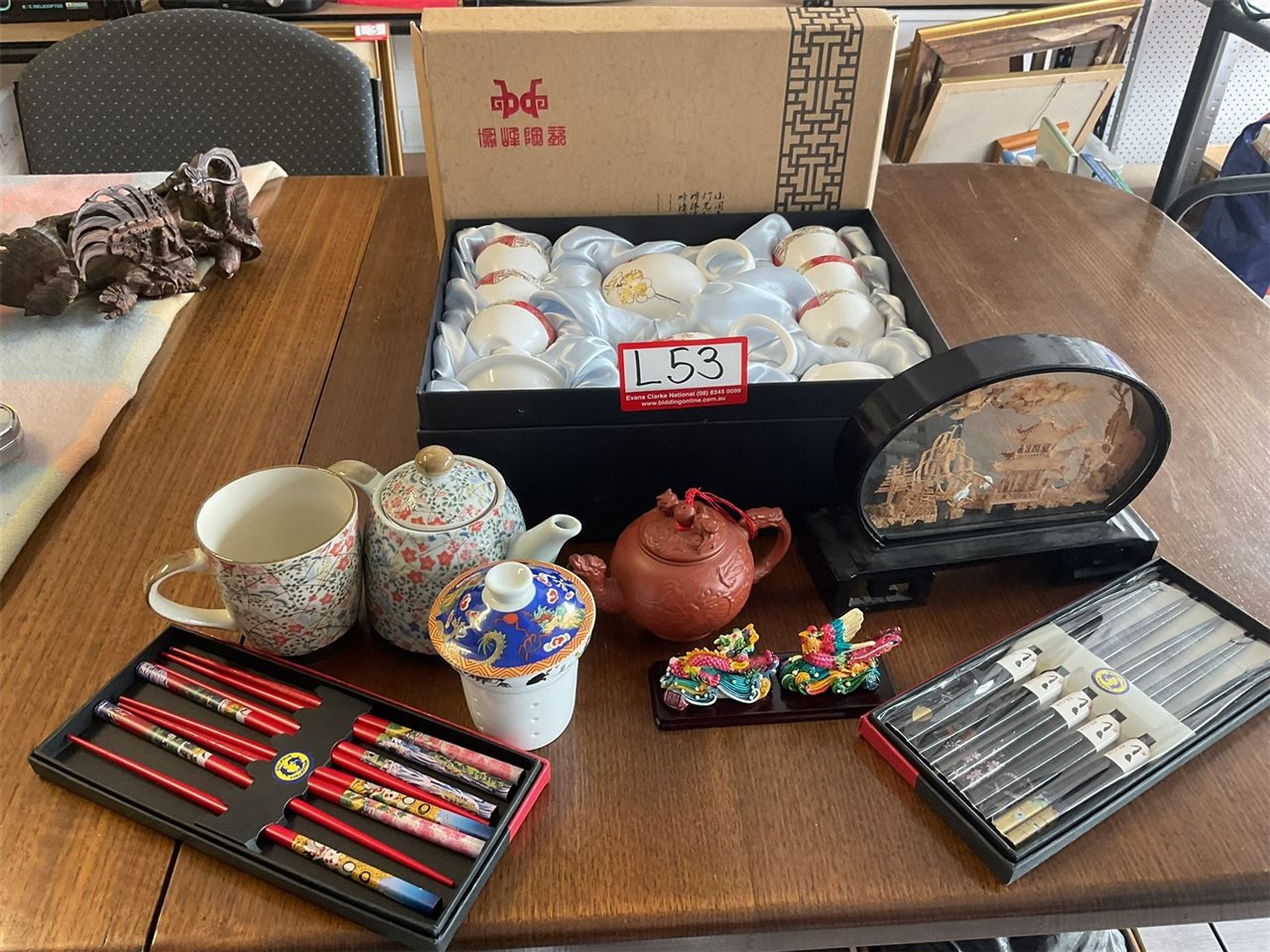 Asian Tea Set, Ornaments, Chopsticks Etc