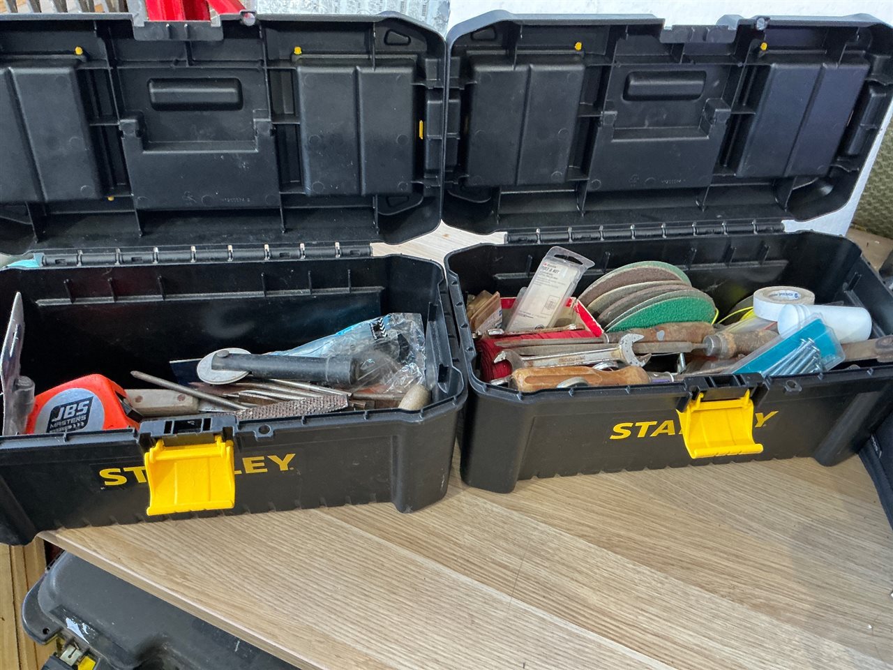 Quantity of 2 Stanley Tool Boxes with Tools and Hardware