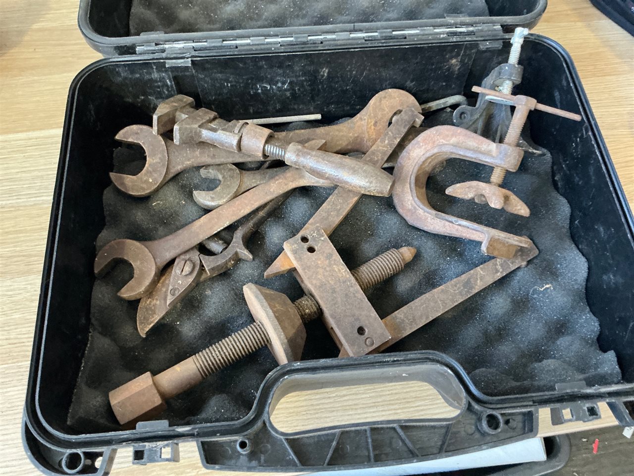 Wheel Puller , Old Spanners . Shifter , Vulcanizing Clamp,