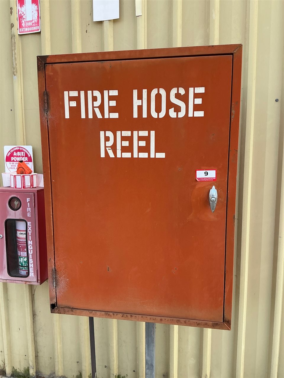 Fire Hose Reel and 2 Fire Extinguishers