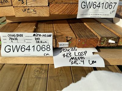 70 x 35, H3 LOSP Treated Pine, MGP10, Mixed lengths, 38.4 Lin Metres Total Pk GW641068 Thumbnail