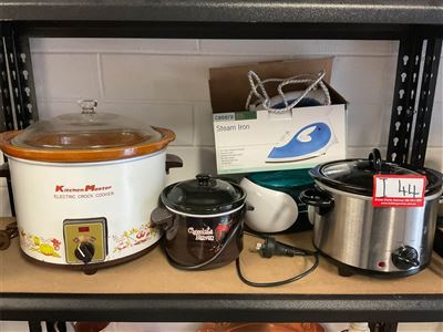 Kitchen Master Crock Cooker, Chocolate Heaven Fondue Pot, Casera Steam Iron, Cleaver Jewellery Cleaner And Mini Crock Pot, Untested, "Sold As Is" Thumbnail