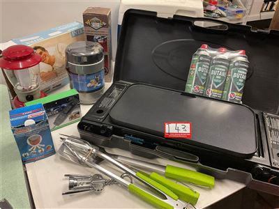 Camping Gear Gasimaster Cooker BBQ With Butane Cylinders, Thermos, Esky Lantern Blow Up Bed Etc Thumbnail