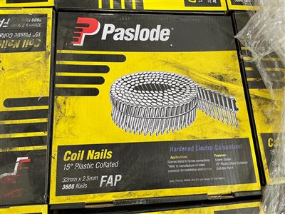 Paslode Galv. Nail Coils 32 x 2.5 mm 15 Degree -Sold Per Carton of 3600 Nails Thumbnail