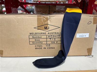 Foot Ball Socks - Carton of 100  Pair - Size 9-2  Small Blue  / Yellow Thumbnail