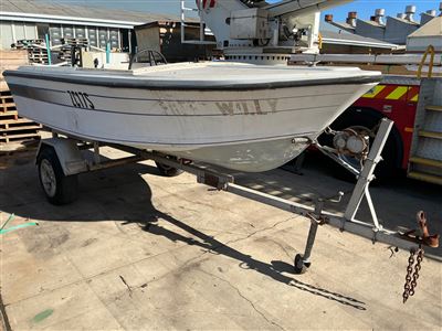 Fibreglass Runabout Boat - 4.3 metre -Previous Boat Registration Number Z C 17 S - No Motor - Hull on Homemade Trailer - Unregitstered - No Paperwork - Sold As Is Thumbnail