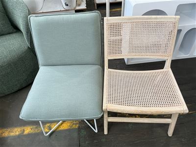 Two Occassion  Chairs, One Green Fabric,Metal Legs, Ratten Look, Timber Legs Thumbnail