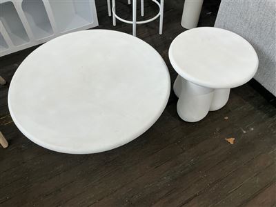 Coffee Table & Lamp Table, Solid with White Cement Covering Thumbnail